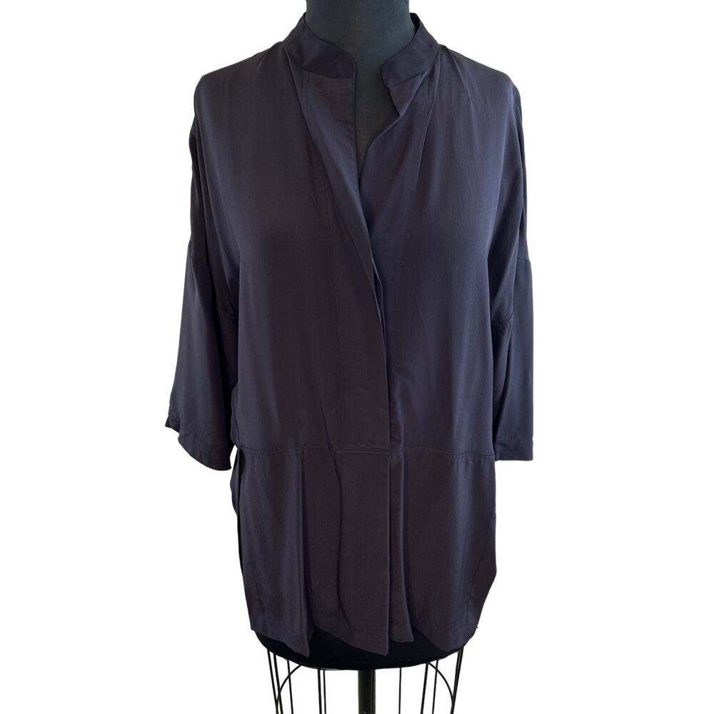 J. Crew Purple 3/4 Sleeve Mandarin Collar Side Split Hem Silk Blouse Size S